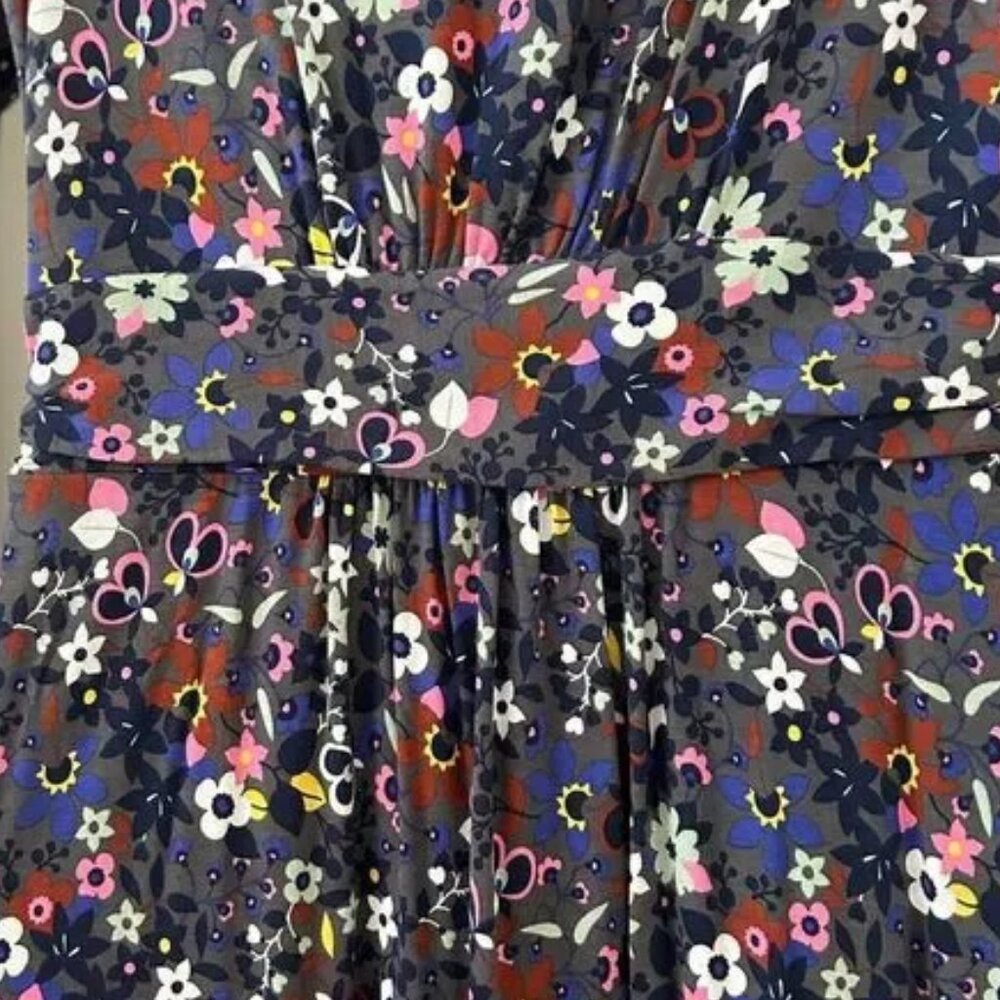 Boden Abigail Jersey Dress 14L Pewter Garden Meadow Floral Long Sleeve Pockets - Picture 4 of 6
